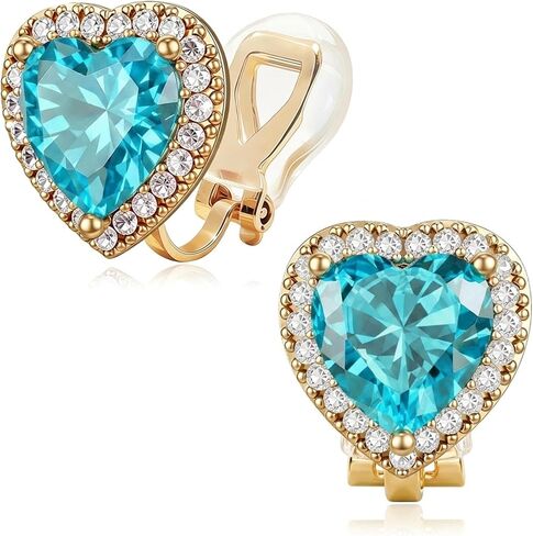 EVEVIC Austrian Crystal Halo Heart Clip on Earrings for Women Trendy 14K Gold Plated Hypoallergenic Non Piercing Comfortable Earrings Jewelry Gift in Kuwait