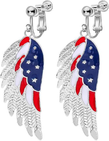 Clip On Earrings, July 4th Independence Day Earrings, Non-Piercing, American Flag Five-pointed Star Dangle Earrings for Women Independence Day Jewelry in Saudi Arabia