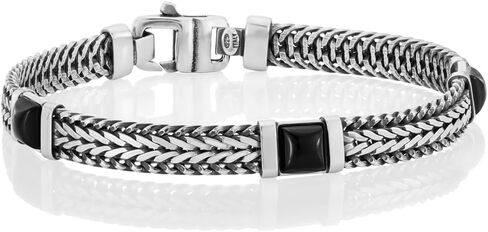 VY JEWELRY Milan At Night - سوار إيطالي من الفضة الإسترليني عيار 925 للرجال مع أونيكس - مقاسات من 7 إلى 10 بوصات in Kuwait