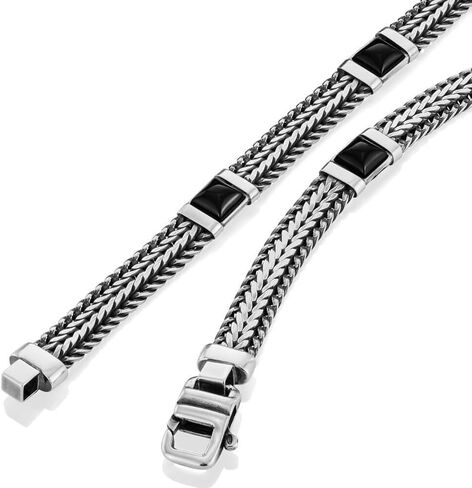 VY JEWELRY Milan At Night - سوار إيطالي من الفضة الإسترليني عيار 925 للرجال مع أونيكس - مقاسات من 7 إلى 10 بوصات in Kuwait
