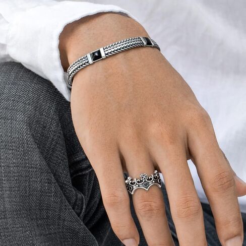 VY JEWELRY Milan At Night - سوار إيطالي من الفضة الإسترليني عيار 925 للرجال مع أونيكس - مقاسات من 7 إلى 10 بوصات in Kuwait