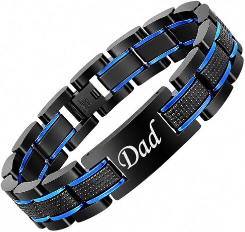 Dad Bracelet Gifts for Father's Day : Masculine Black&Blue Two-Tone Link Chain Bracelet,Stainless Steel Watch Band Bracelets for Men,Father's Day Jewelry Gifts for Daddy from Daughter Son in Saudi Arabia