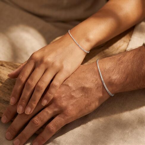 925 Sterling Silver Franco Square Box Bracelets for Men & Women 2.5mm Dainty Waterproof Men's Bracelets Non-tarnish Fashion Chain Bracelet Jewelry Stackable Unisex Hand Chain Gift in Saudi Arabia