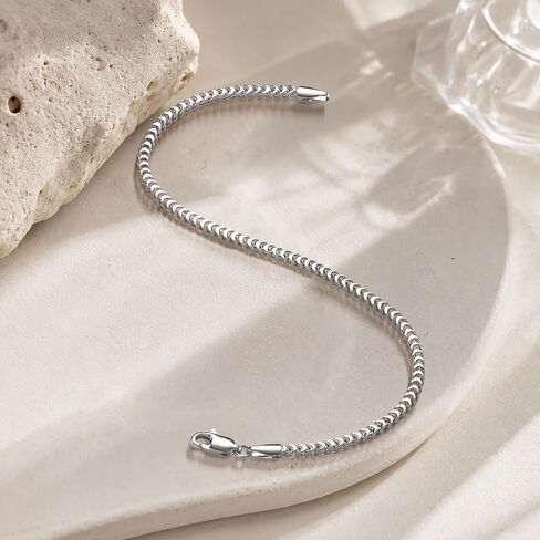 925 Sterling Silver Franco Square Box Bracelets for Men & Women 2.5mm Dainty Waterproof Men's Bracelets Non-tarnish Fashion Chain Bracelet Jewelry Stackable Unisex Hand Chain Gift in Saudi Arabia