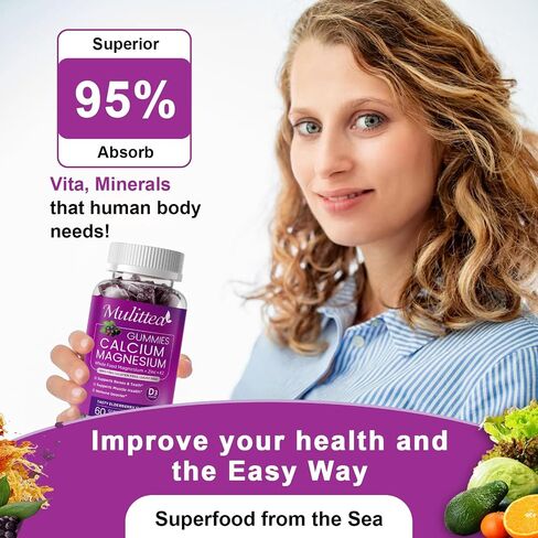 Plant Based Calcium Supplement with Vitamin D3,K2 Gummy for Bone Strength, Contains Whole Food Natural Minerals-Bone Health, Calm Mood & Sleep Support for Women & Men (2 Pack) in Saudi Arabia