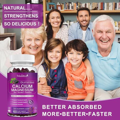 Plant Based Calcium Supplement with Vitamin D3,K2 Gummy for Bone Strength, Contains Whole Food Natural Minerals-Bone Health, Calm Mood & Sleep Support for Women & Men (2 Pack) in Saudi Arabia