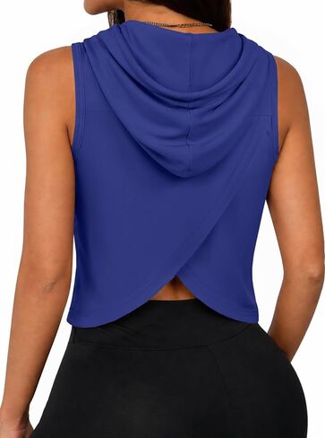 Remidoo Women's Open Back Sleeveless Hoodie Cropped Workout Hooded Tank Top Athletic Shirts in Kuwait