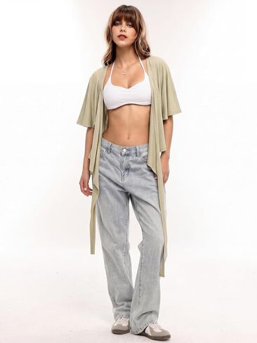 Nlife Womens Wrap Tops Flutter Sleeve Batwing Top Cinched Waist Blouse Tie Back Flattering Summer Shirt in Saudi Arabia