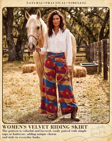 Cuffbow Women's Western Riding Skirt, Suedette Navajo Print Culotte Skirt with Pockets, High Waisted for Rodeo, 4th of July, Cheyenne Frontier Days in Kuwait