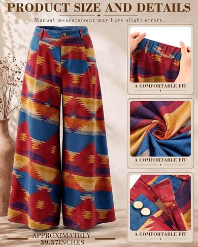 Cuffbow Women's Western Riding Skirt, Suedette Navajo Print Culotte Skirt with Pockets, High Waisted for Rodeo, 4th of July, Cheyenne Frontier Days in Kuwait