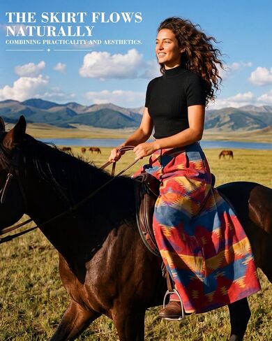 Cuffbow Women's Western Riding Skirt, Suedette Navajo Print Culotte Skirt with Pockets, High Waisted for Rodeo, 4th of July, Cheyenne Frontier Days in Kuwait