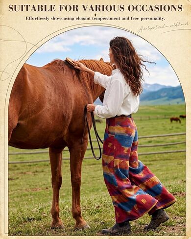 Cuffbow Women's Western Riding Skirt, Suedette Navajo Print Culotte Skirt with Pockets, High Waisted for Rodeo, 4th of July, Cheyenne Frontier Days in Kuwait