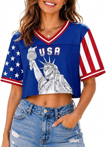 250th Anniversary USA Patriotic Shirts for Women American Shirt 4th of July Outfits Football Jersey Game Day Crop Tops XS-2XL in Kuwait