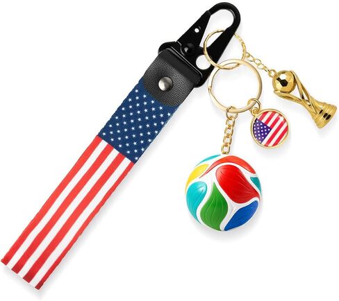 4PCS Soccer Keychain Set Inspired by World Cup Design 2026, Soccer Ball Keychains with Woven Strap and Country-Themed Emblem, Sports Bag Decor Soccer Accessories for Fan Gift(United States) in Kuwait