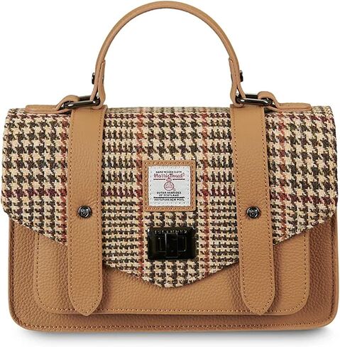 Islander Leather and Harris Tweed Satchel with Adjustable Strap, Top Handle, 9.44 x 6.29 x 2.75 in in Kuwait