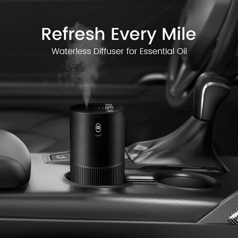 Waterless Diffuser for Essential Oil, Smart Car Air Freshener Diffuser, Scent Diffuser with Timer & 4 Mist Levels for Home, Room, Car, Office - Black in Saudi Arabia