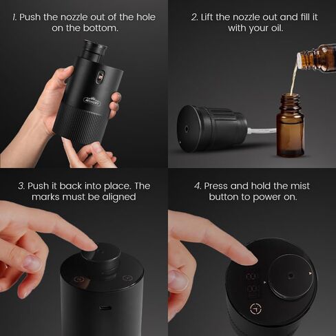 Waterless Diffuser for Essential Oil, Smart Car Air Freshener Diffuser, Scent Diffuser with Timer & 4 Mist Levels for Home, Room, Car, Office - Black in Saudi Arabia