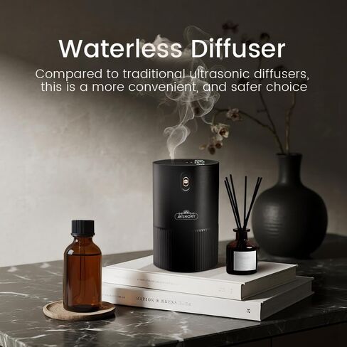 Waterless Diffuser for Essential Oil, Smart Car Air Freshener Diffuser, Scent Diffuser with Timer & 4 Mist Levels for Home, Room, Car, Office - Black in Saudi Arabia