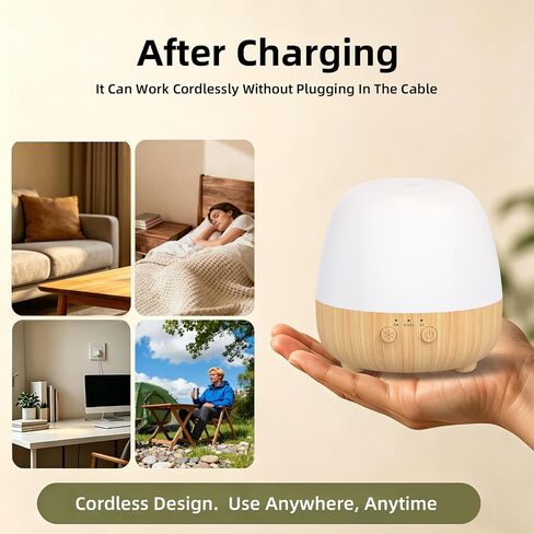 SPLITSKY Cordless Essential Oil Diffuser 150ML, Portable Rechargeable Aromatherapy Diffuser, Quiet Operation and Auto-Off, 7-Color LED Light, 3 Timer Settings, for Home, Bedroom, Travel in Saudi Arabia