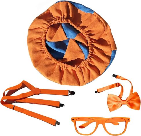 4-Piece Halloween Dress Up Kit, Includes Orange Suspenders, Blue Orange Hat, Bow Tie, Fun Glasses, Themed Party Costume Accessories in Saudi Arabia