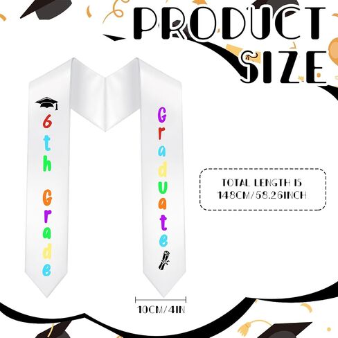 6th Grade Graduation Stole Class of 2026 Sixth Grad Decorations Supplies Middle School Elementary Graduation Sash Decor for Students Supplies in Kuwait