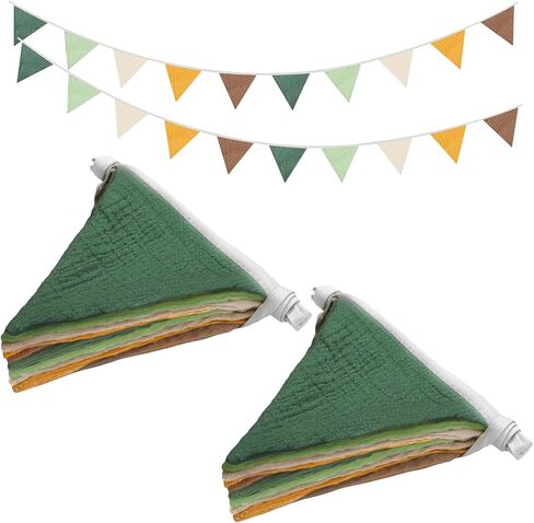 2PCS Pennant Banner Flags, Fabric Bunting Banner Nursery Garland Decor, Baby Shower Garland, Triangle Flags for Baby Boy Room, Playroom, Boho Birthday Party Decor, Each 7.75 ft (Green Yellow Brown) in Kuwait