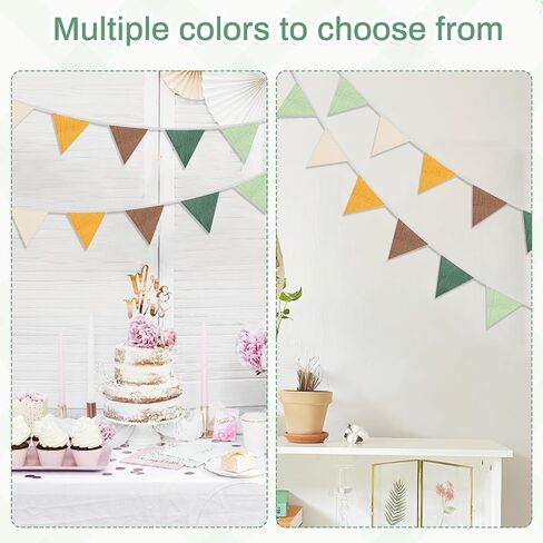 2PCS Pennant Banner Flags, Fabric Bunting Banner Nursery Garland Decor, Baby Shower Garland, Triangle Flags for Baby Boy Room, Playroom, Boho Birthday Party Decor, Each 7.75 ft (Green Yellow Brown) in Kuwait