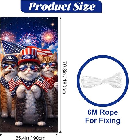 BVBOX Patriotic Door Cover Banner 35.4"x70.8" - Patriotic Cats Independence Day Fabric Door Covers, Welcome Front Door Hanging Cover for Memorial Day in Saudi Arabia