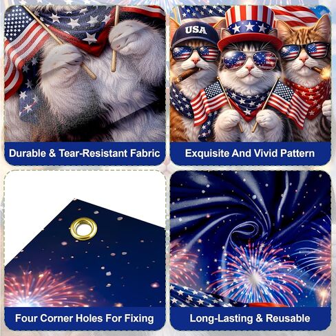 BVBOX Patriotic Door Cover Banner 35.4"x70.8" - Patriotic Cats Independence Day Fabric Door Covers, Welcome Front Door Hanging Cover for Memorial Day in Saudi Arabia