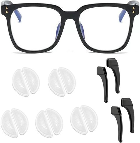 5 Pairs Air Cushion Nose Pads for Glasses, D-Shape Massage Nose Grips with Adhesive - Soft Silicone Non-Slip Bumps, Relieve Nose Bridge Pressure & Pain, Includes 2 Pairs Ear Hooks(NP-01) in Saudi Arabia
