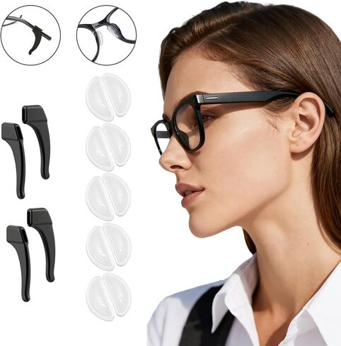 5 Pairs Air Cushion Nose Pads for Glasses, D-Shape Massage Nose Grips with Adhesive - Soft Silicone Non-Slip Bumps, Relieve Nose Bridge Pressure & Pain, Includes 2 Pairs Ear Hooks(NP-01) in Saudi Arabia