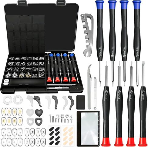Magnetic Eyeglass Repair Kit - Professional Glasses Repair Tool Set with Assorted Screws, Nose Pads, Precision Screwdrivers, Tweezers & Magnifying Glass for Eyeglasses, Sunglasses, Spectacles, Watches in Saudi Arabia