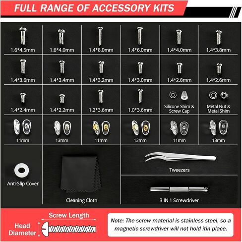 Magnetic Eyeglass Repair Kit - Professional Glasses Repair Tool Set with Assorted Screws, Nose Pads, Precision Screwdrivers, Tweezers & Magnifying Glass for Eyeglasses, Sunglasses, Spectacles, Watches in Saudi Arabia