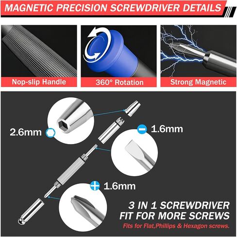 Magnetic Eyeglass Repair Kit - Professional Glasses Repair Tool Set with Assorted Screws, Nose Pads, Precision Screwdrivers, Tweezers & Magnifying Glass for Eyeglasses, Sunglasses, Spectacles, Watches in Saudi Arabia