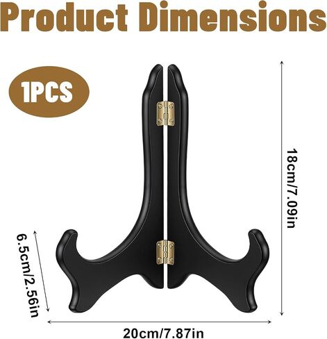 7 Inch Wooden Display Stand, Black Folding Photo Holder Stand, Decorative Plate Easel for Pictures, Artwork, Certificates, Table Decor, Wedding, Home, Birthday Party Desktop Ornaments (Black) in Kuwait
