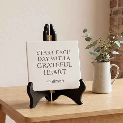 7 Inch Wooden Display Stand, Black Folding Photo Holder Stand, Decorative Plate Easel for Pictures, Artwork, Certificates, Table Decor, Wedding, Home, Birthday Party Desktop Ornaments (Black) in Kuwait