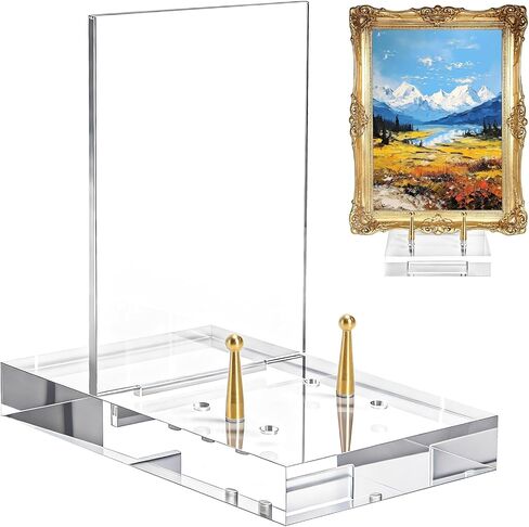Acrylic Easel Display Stand, Heavy-duty Picture Frame Holder with Adjustable Gold Pegs, Clear Decorative Plate Rack Menu Holder for Book, Art, Restaurant, Photo in Kuwait