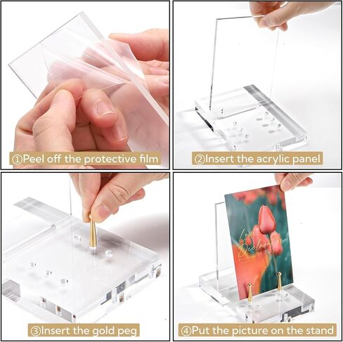 Acrylic Easel Display Stand, Heavy-duty Picture Frame Holder with Adjustable Gold Pegs, Clear Decorative Plate Rack Menu Holder for Book, Art, Restaurant, Photo in Kuwait