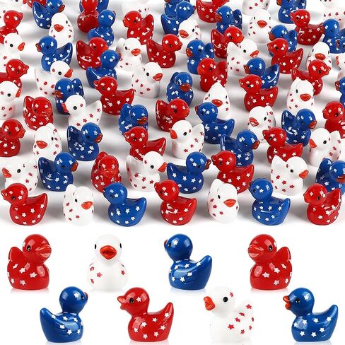 100 Pcs 4th of July Mini Resin Ducks, Tiny Independence Day Duck Figurines, Patriotic Resin Duck for Garden, Micro Landscape, Home Outdoor Party, Aquarium Decor in Kuwait