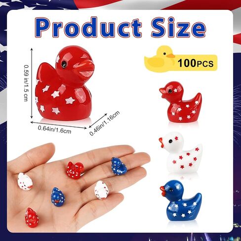 100 Pcs 4th of July Mini Resin Ducks, Tiny Independence Day Duck Figurines, Patriotic Resin Duck for Garden, Micro Landscape, Home Outdoor Party, Aquarium Decor in Kuwait