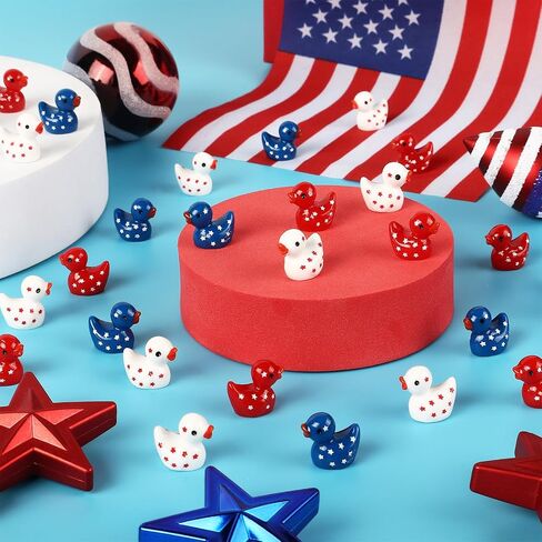 100 Pcs 4th of July Mini Resin Ducks, Tiny Independence Day Duck Figurines, Patriotic Resin Duck for Garden, Micro Landscape, Home Outdoor Party, Aquarium Decor in Kuwait