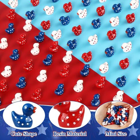 100 Pcs 4th of July Mini Resin Ducks, Tiny Independence Day Duck Figurines, Patriotic Resin Duck for Garden, Micro Landscape, Home Outdoor Party, Aquarium Decor in Kuwait