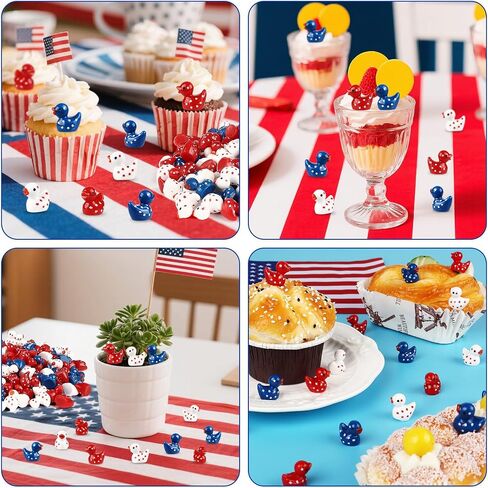 100 Pcs 4th of July Mini Resin Ducks, Tiny Independence Day Duck Figurines, Patriotic Resin Duck for Garden, Micro Landscape, Home Outdoor Party, Aquarium Decor in Kuwait