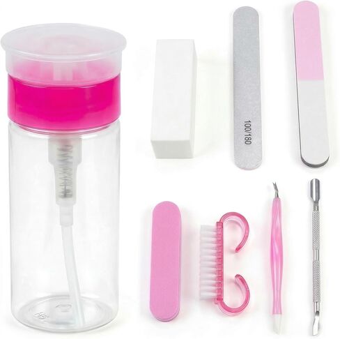 Nail Polish Remover Pump Dispenser, 2 Pack Acetone Safe ABS Bottle with Lockable Flip Cap - 200ml (6.8oz) Empty Push Down Container for Alcohol, Toner & Makeup Remover in Saudi Arabia