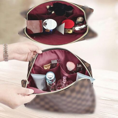 bopomofo Brown Checkered Cosmetic Bag 3 Pack,1 Big Pouch,1 Makeup Brushes Holder, 1 Coin Purse,Portable Travel Makeup Bag Set Lightweight and Waterproof Storage Bag Organizer (Brown Checkered 3 Pcs) in Saudi Arabia