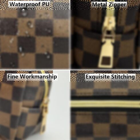 bopomofo Brown Checkered Cosmetic Bag 3 Pack,1 Big Pouch,1 Makeup Brushes Holder, 1 Coin Purse,Portable Travel Makeup Bag Set Lightweight and Waterproof Storage Bag Organizer (Brown Checkered 3 Pcs) in Saudi Arabia