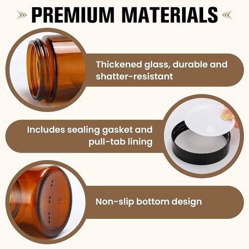 30 Pcs 2 oz Glass Jars with Lids, Amber Glass Jars with 40 Labels & 10 Spatulas, Inner Liners, LeakProof, UV-Protective,Round Glass Containers for Essential Oils, Spices, Candle Making,DIY in Saudi Arabia