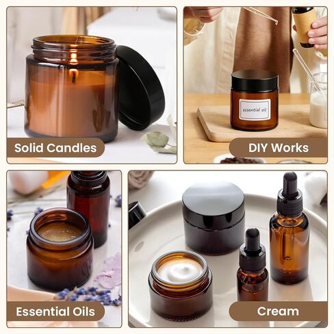 30 Pcs 2 oz Glass Jars with Lids, Amber Glass Jars with 40 Labels & 10 Spatulas, Inner Liners, LeakProof, UV-Protective,Round Glass Containers for Essential Oils, Spices, Candle Making,DIY in Saudi Arabia