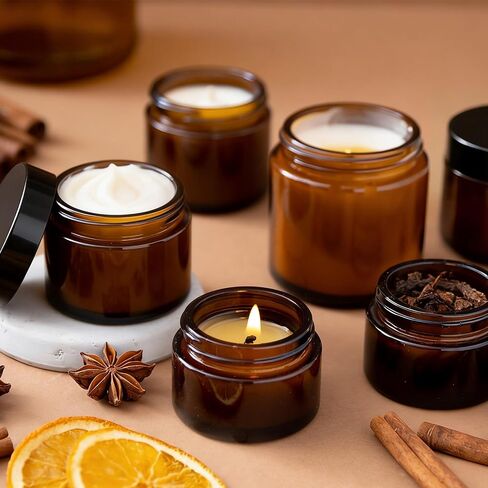 30 Pcs 2 oz Glass Jars with Lids, Amber Glass Jars with 40 Labels & 10 Spatulas, Inner Liners, LeakProof, UV-Protective,Round Glass Containers for Essential Oils, Spices, Candle Making,DIY in Saudi Arabia