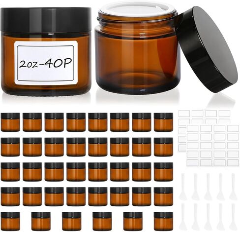 30 Pcs 2 oz Glass Jars with Lids, Amber Glass Jars with 40 Labels & 10 Spatulas, Inner Liners, LeakProof, UV-Protective,Round Glass Containers for Essential Oils, Spices, Candle Making,DIY in Saudi Arabia